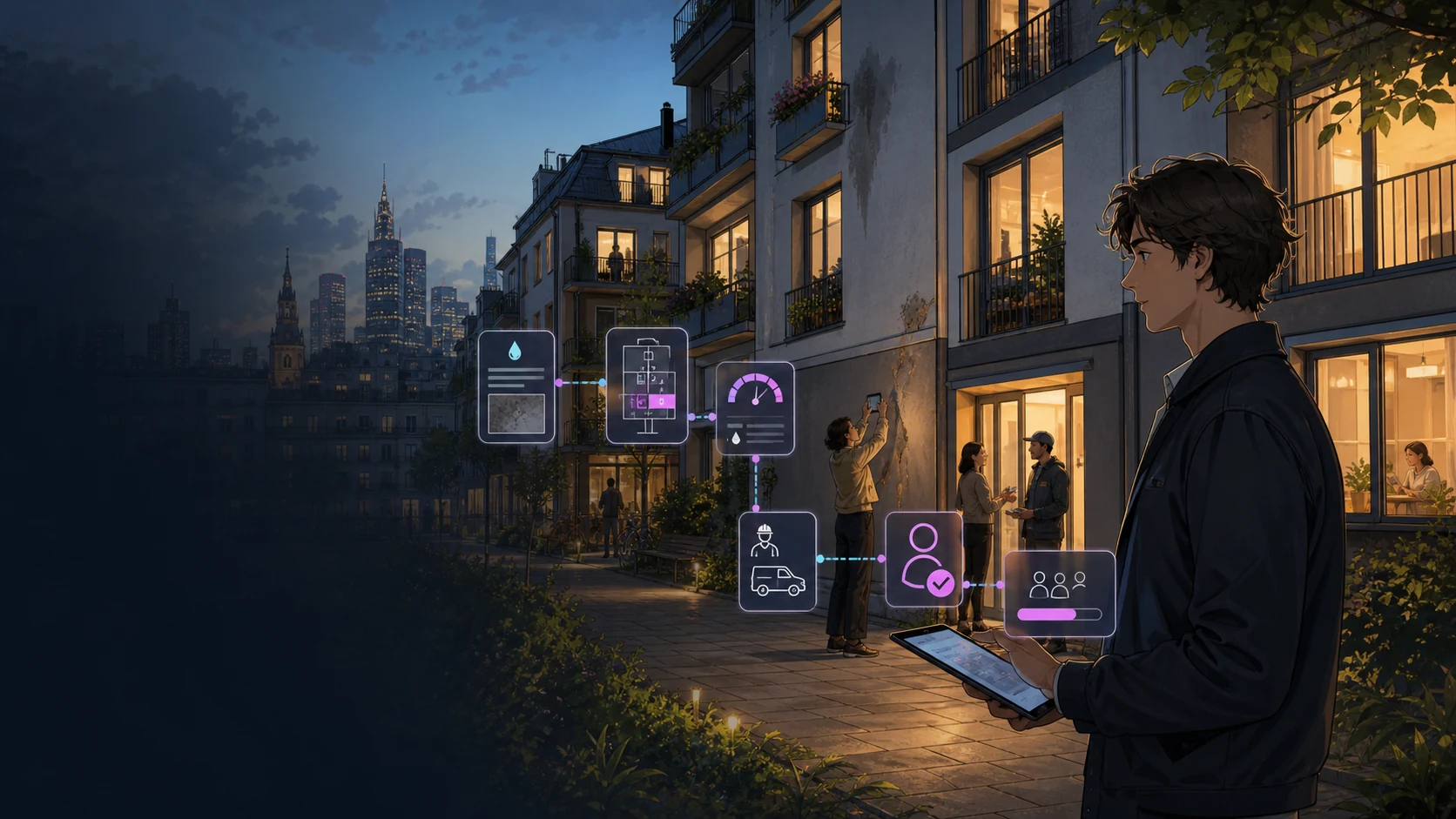 Fiktiver Wasserschaden an einer Wohnungsdecke wird mit einem Smartphone dokumentiert