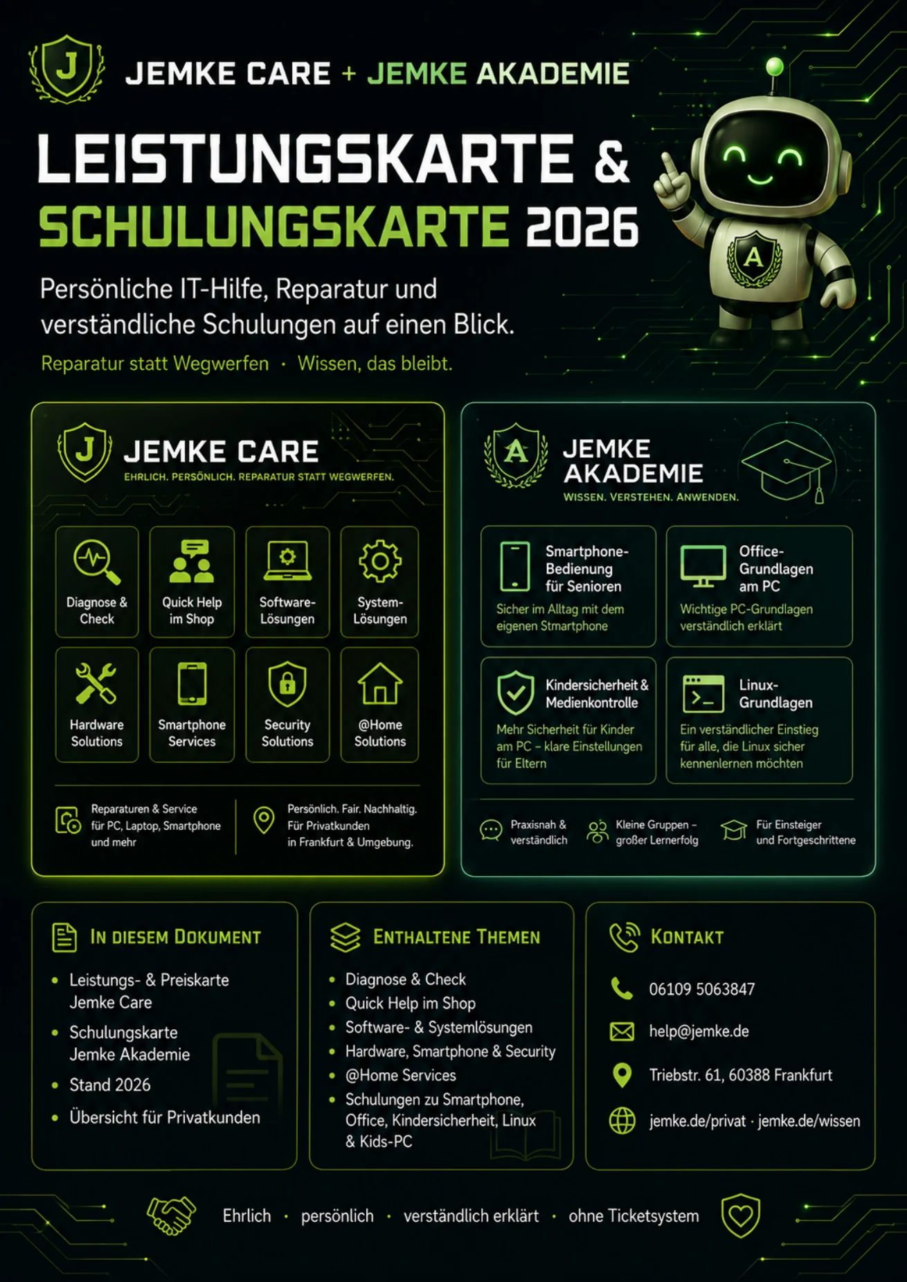 Titelseite – Jemke Care & Akademie Übersicht